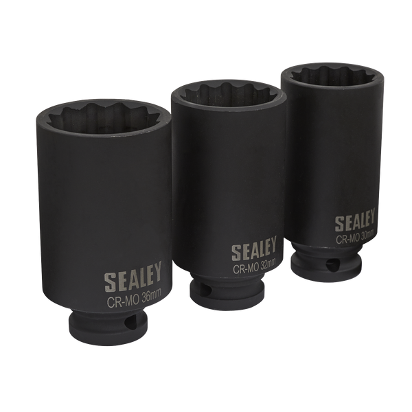 Sealey SX051 3pc 1/2"Sq Drive 12-point Impact Hub Nut Socket Set