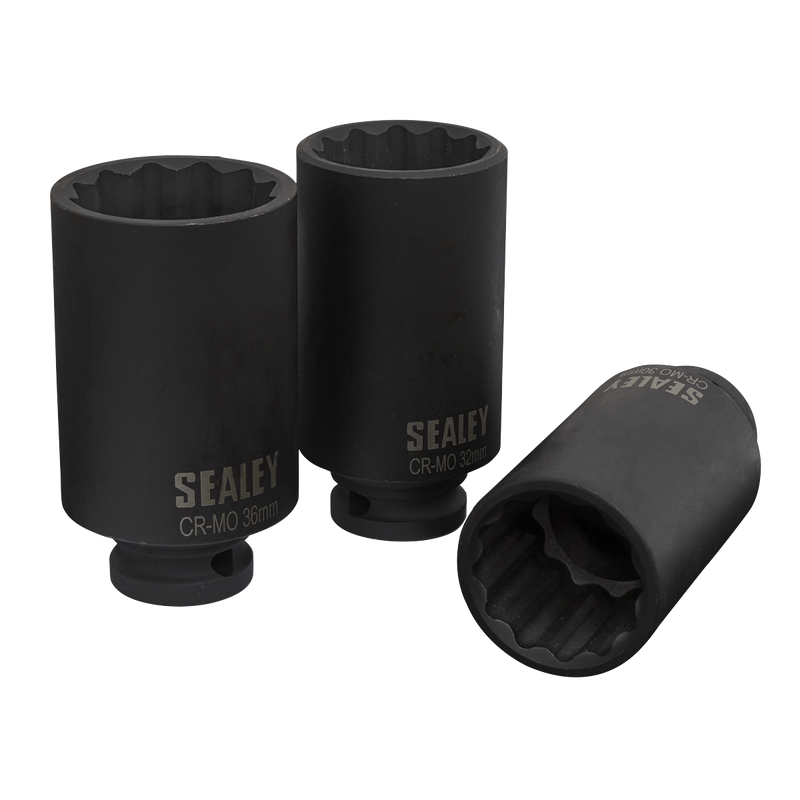 Sealey SX051 3pc 1/2"Sq Drive 12-point Impact Hub Nut Socket Set