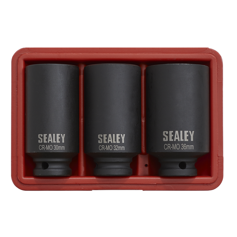 Sealey SX051 3pc 1/2"Sq Drive 12-point Impact Hub Nut Socket Set