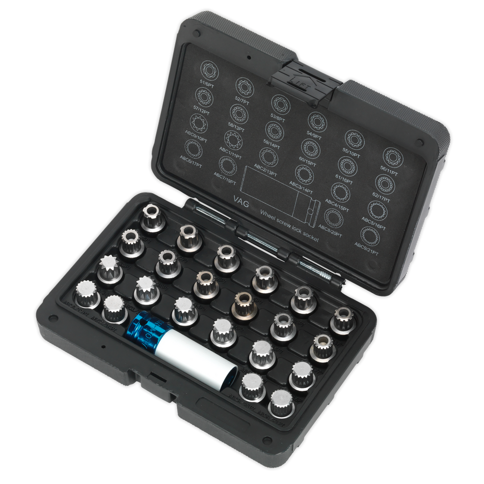 Sealey SX210 23pc Locking Wheel Nut Key Set - VAG
