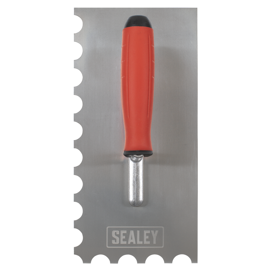 Sealey T6701 Stainless Steel 270mm Semicircle Tooth Trowel - Rubber Handle - Aluminium Foot