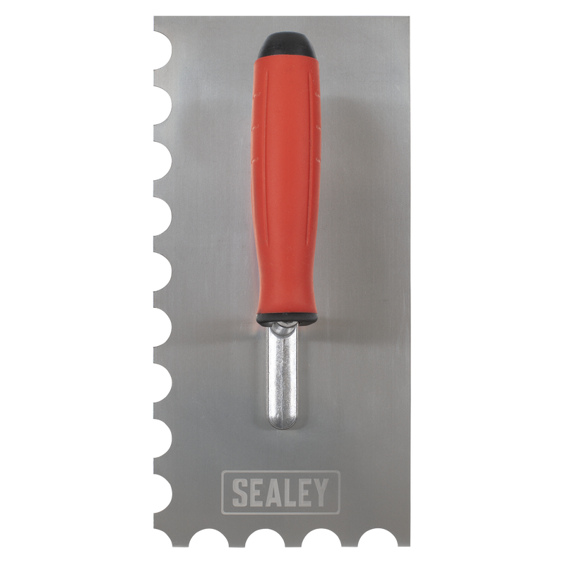 Sealey T6701 Stainless Steel 270mm Semicircle Tooth Trowel - Rubber Handle - Aluminium Foot