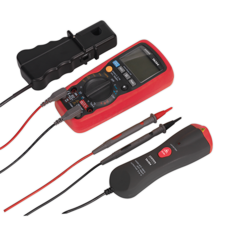 Sealey TA304 15-Function Digital Automotive Analyser with Inductive Coupler/Infrared Temperature Probe