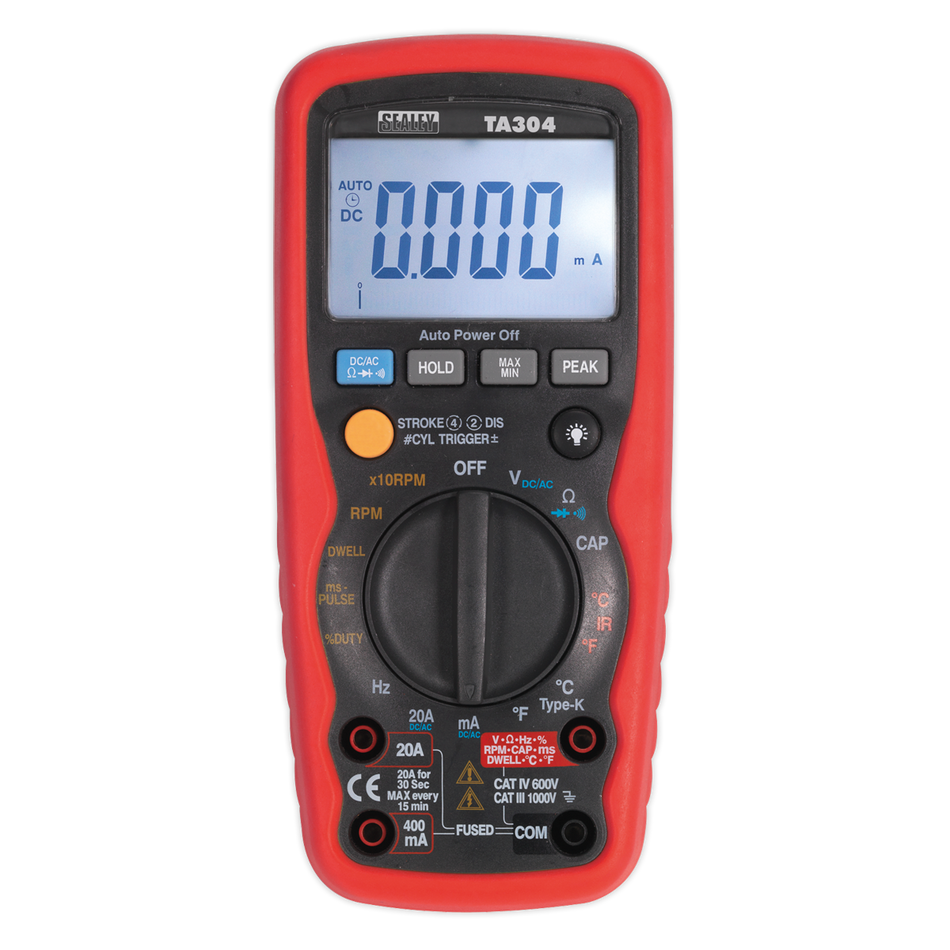 Sealey TA304 15-Function Digital Automotive Analyser with Inductive Coupler/Infrared Temperature Probe