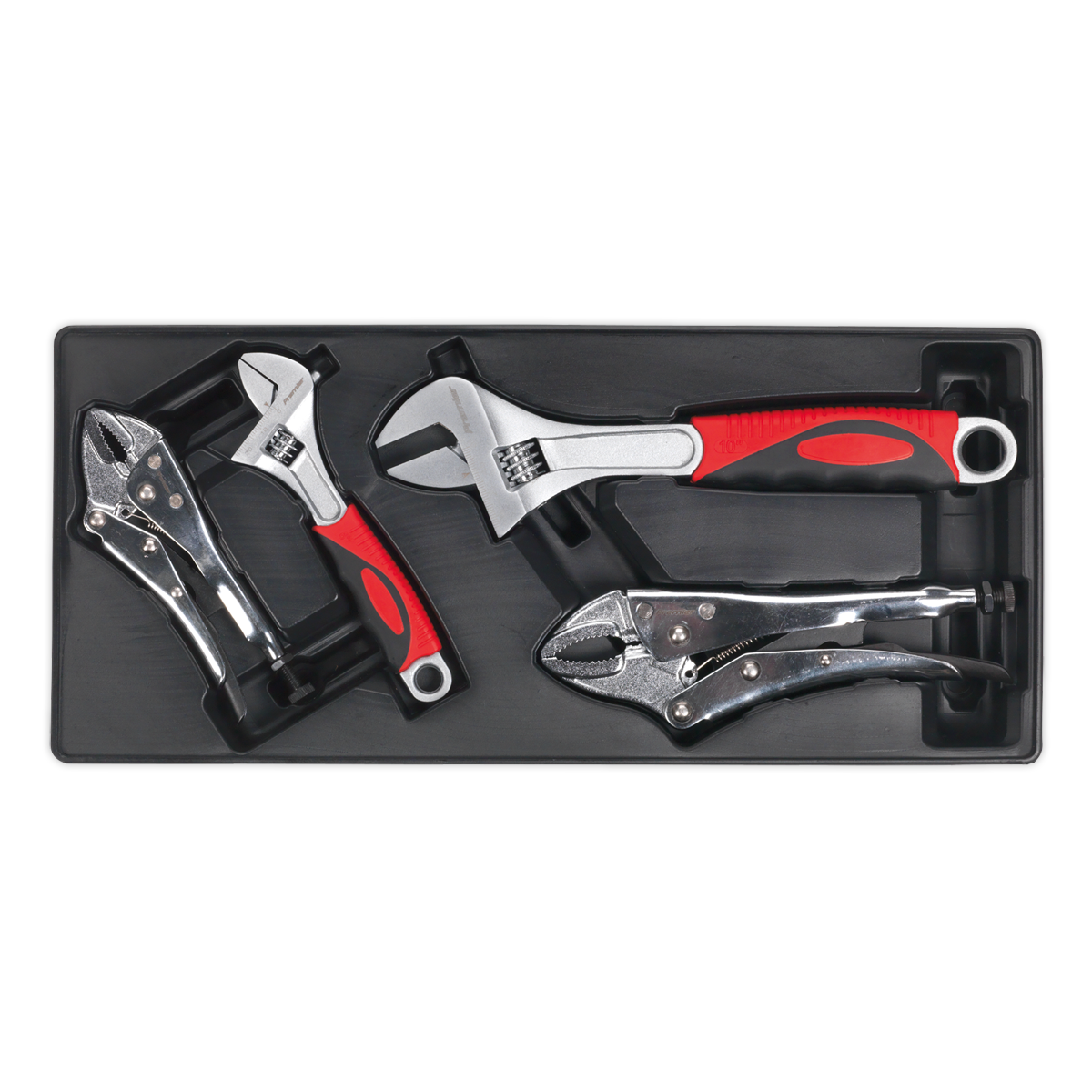 Sealey TBT04 4pc Locking Pliers & Adjustable Wrench Set with Tool Tray