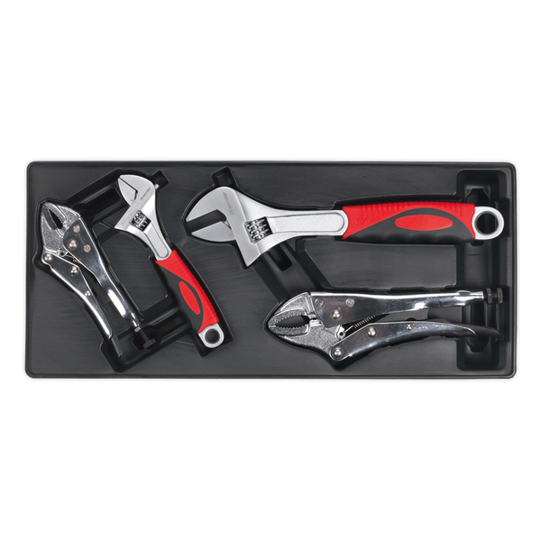 Sealey TBT04 4pc Locking Pliers & Adjustable Wrench Set with Tool Tray