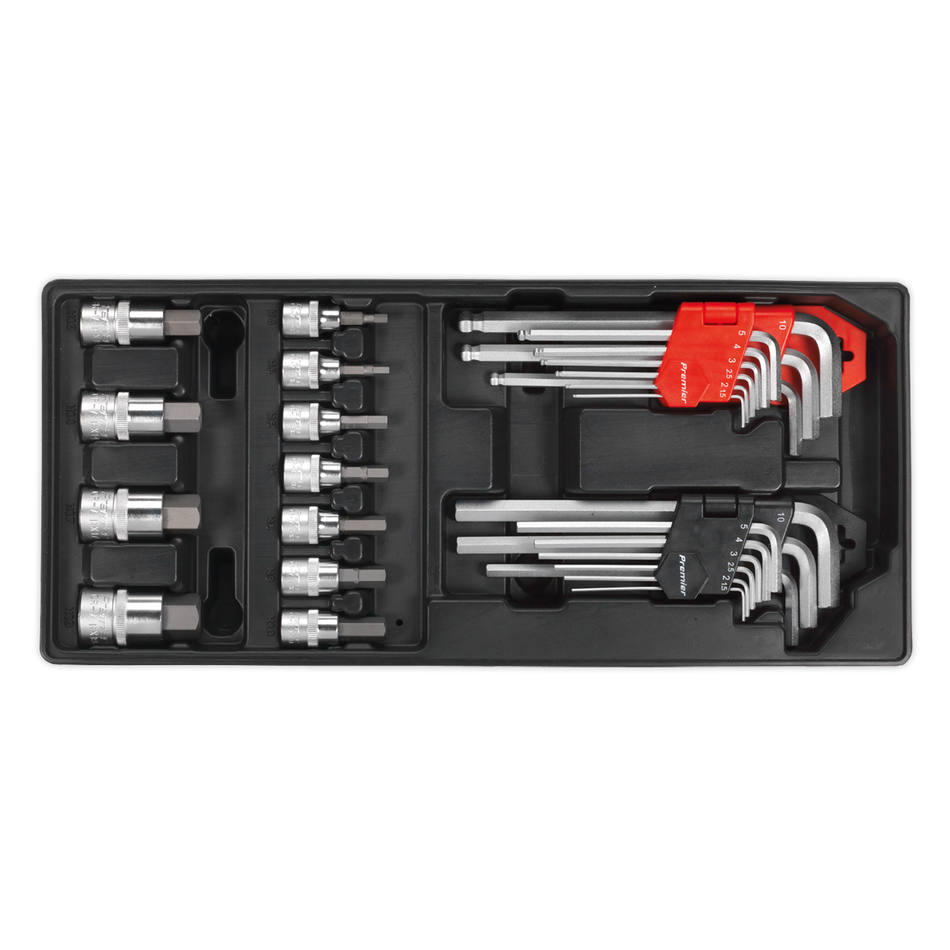 Sealey TBT07 29pc Hex/Ball-End Hex Key & Socket Bit Set with Tool Tray