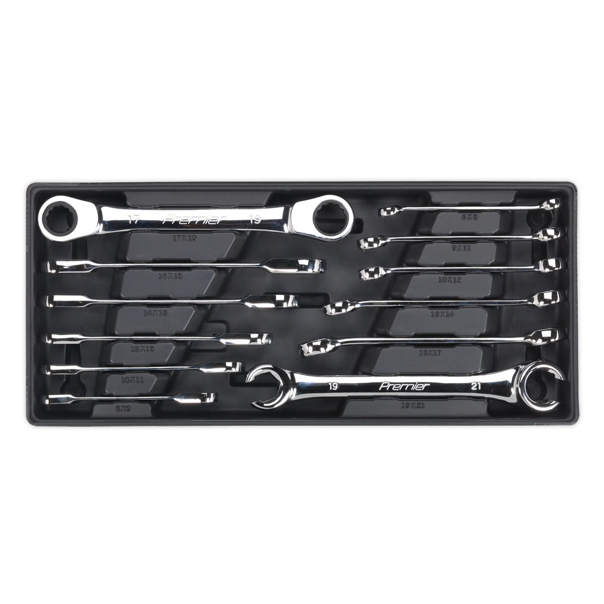Sealey TBT13 12pc Flare Nut & Ratchet Ring Spanner Set with Tool Tray