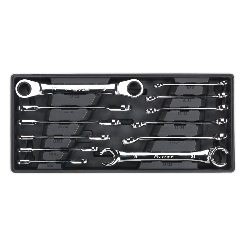 Sealey TBT13 12pc Flare Nut & Ratchet Ring Spanner Set with Tool Tray