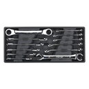 Sealey TBT13 12pc Flare Nut & Ratchet Ring Spanner Set with Tool Tray