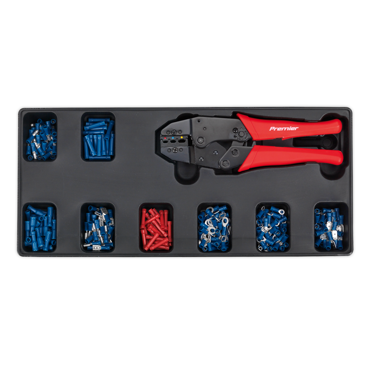 Sealey TBT16 Ratchet Crimper & Assorted Insulated Terminal Set with Tool Tray