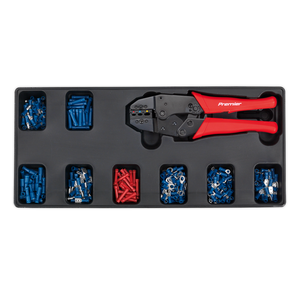 Sealey TBT16 Ratchet Crimper & Assorted Insulated Terminal Set with Tool Tray