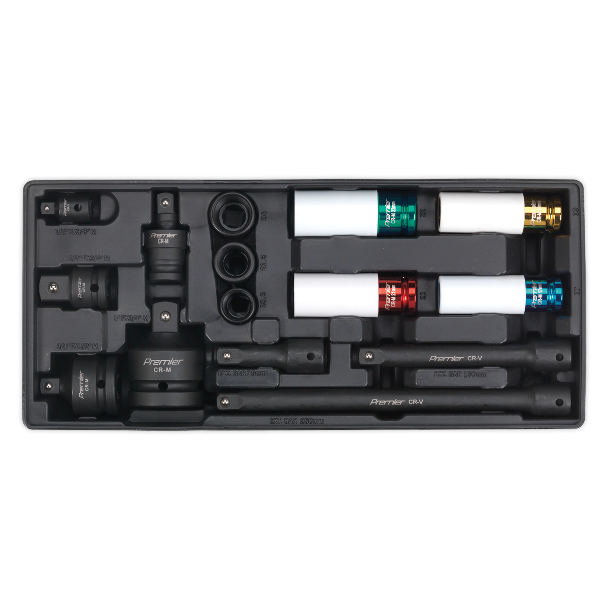 Sealey TBT25 15pc Impact Socket & Adaptor Set with Tool Tray