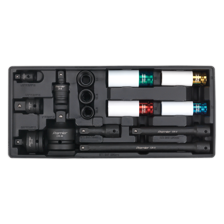 Sealey TBT25 15pc Impact Socket & Adaptor Set with Tool Tray