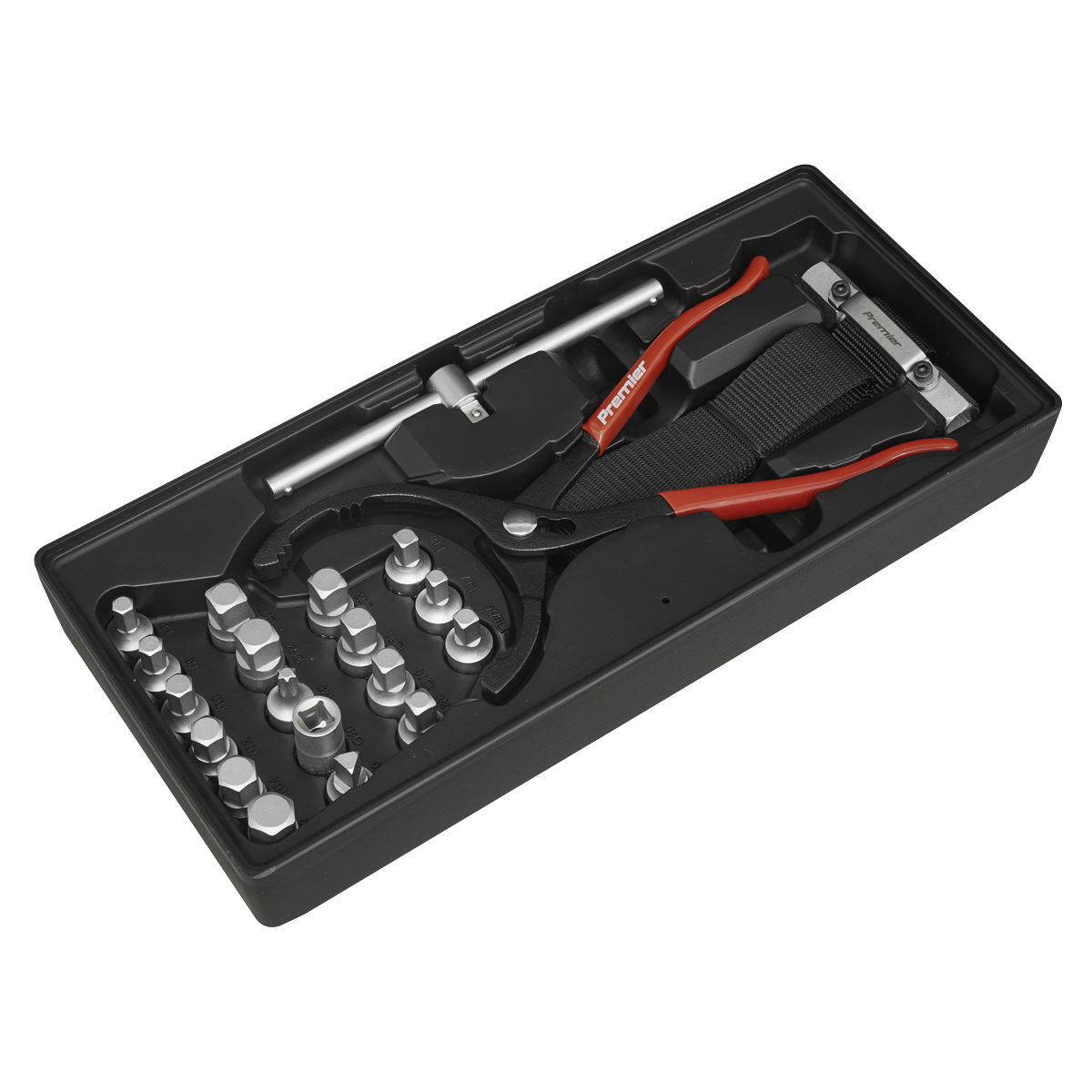 Sealey TBT28 21pc Oil Filter Wrench, Pliers & Drain Key Set with Tool Tray