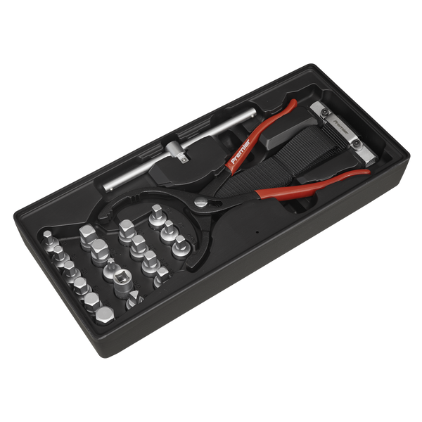 Sealey TBT28 21pc Oil Filter Wrench, Pliers & Drain Key Set with Tool Tray