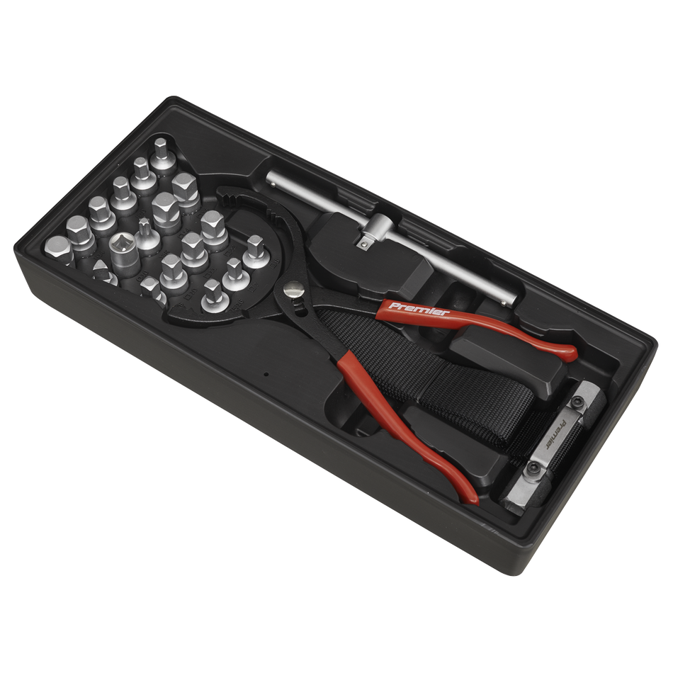 Sealey TBT28 21pc Oil Filter Wrench, Pliers & Drain Key Set with Tool Tray