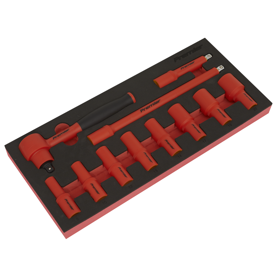 Sealey TBTE01 Insulated Socket Set with Tool Tray 11pc 3/8"Sq Drive - VDE Approved