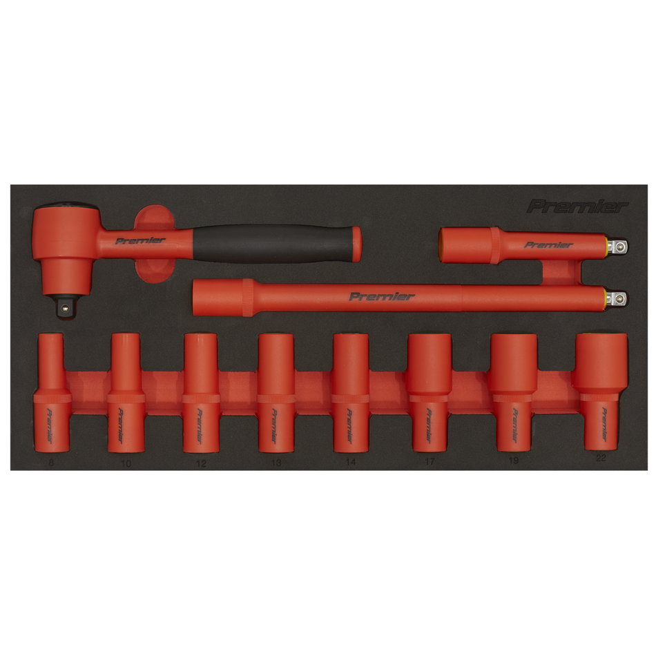 Sealey TBTE01 Insulated Socket Set with Tool Tray 11pc 3/8"Sq Drive - VDE Approved