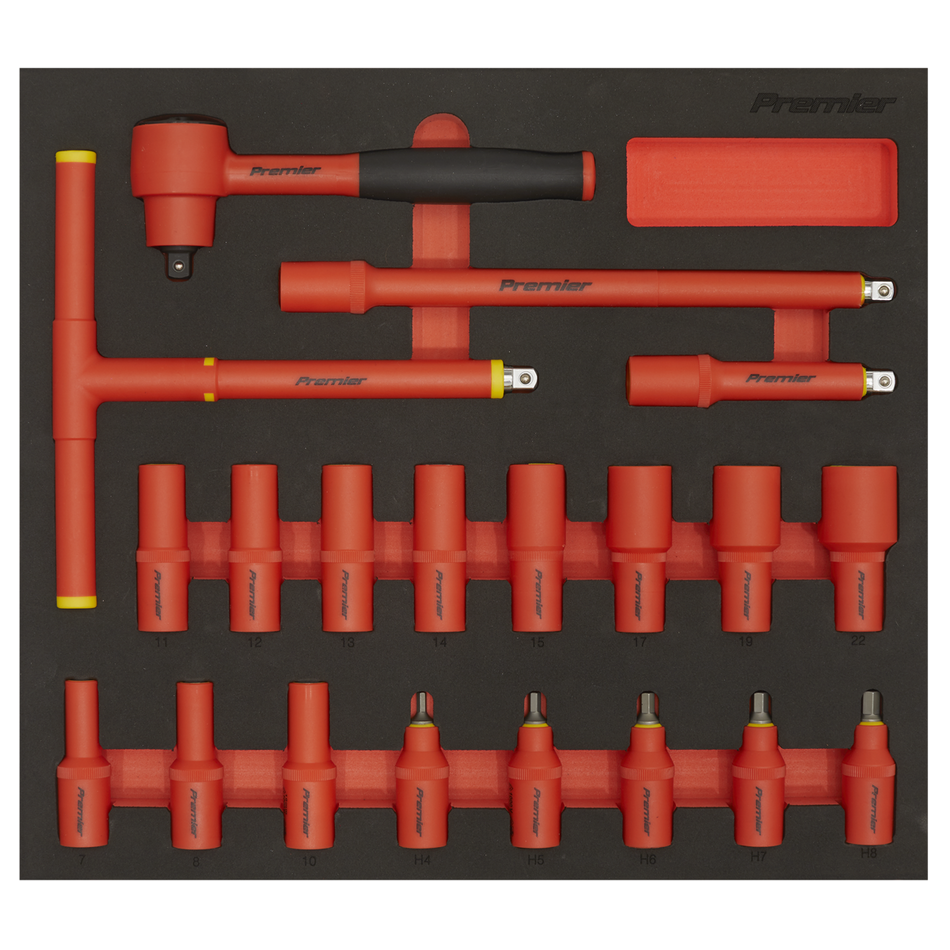 Sealey TBTE02 Insulated Socket Set with Tool Tray 20pc 3/8"Sq Drive 6pt WallDrive VDE Approved
