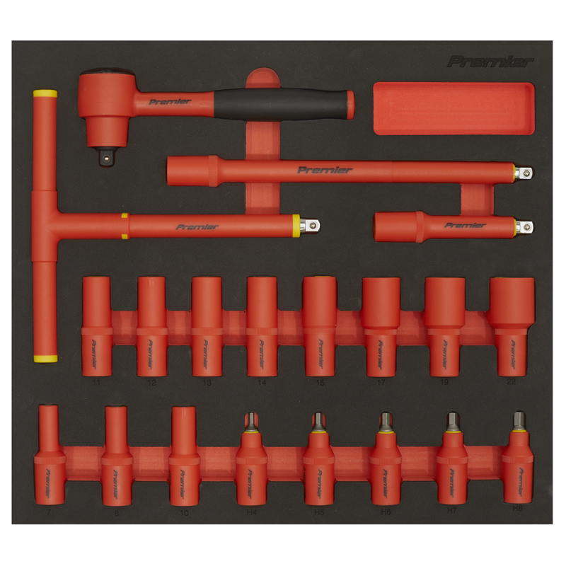 Sealey TBTE02 Insulated Socket Set with Tool Tray 20pc 3/8"Sq Drive 6pt WallDrive VDE Approved