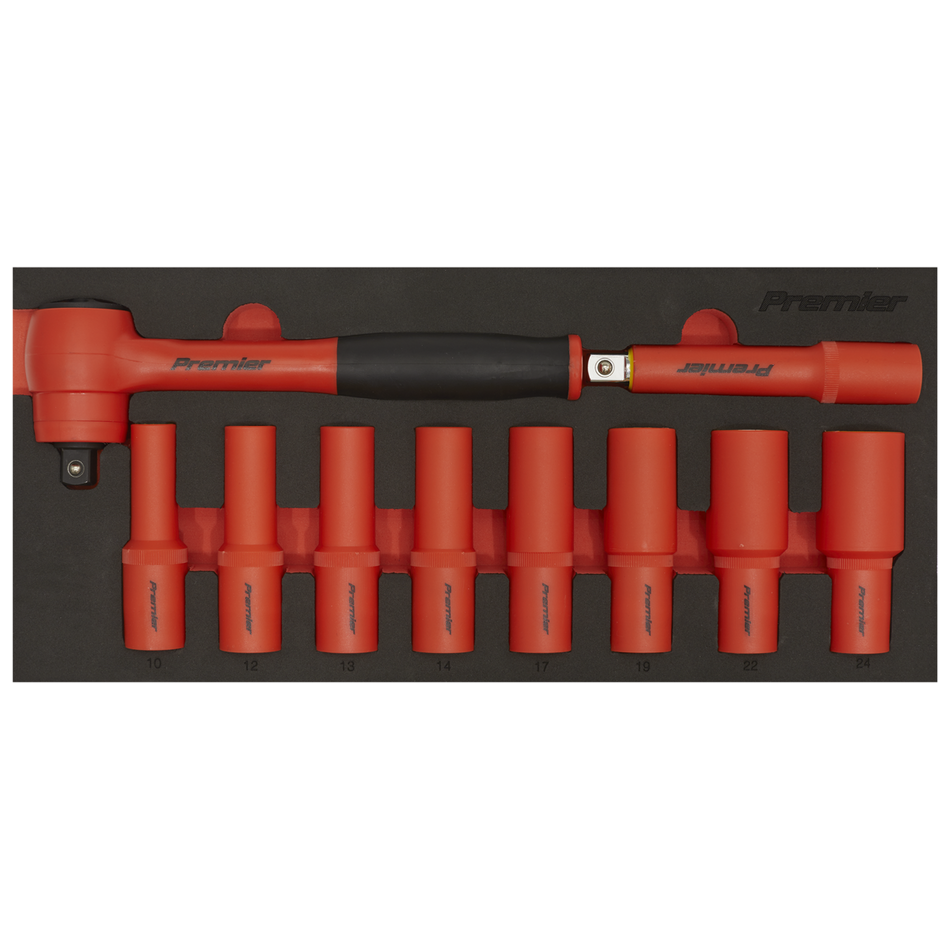 Sealey TBTE11 Insulated Socket Set with Tool Tray 10pc 1/2"Sq Drive - VDE Approved