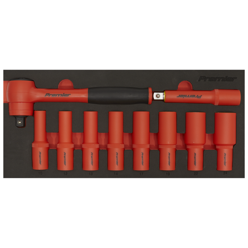 Sealey TBTE11 Insulated Socket Set with Tool Tray 10pc 1/2"Sq Drive - VDE Approved