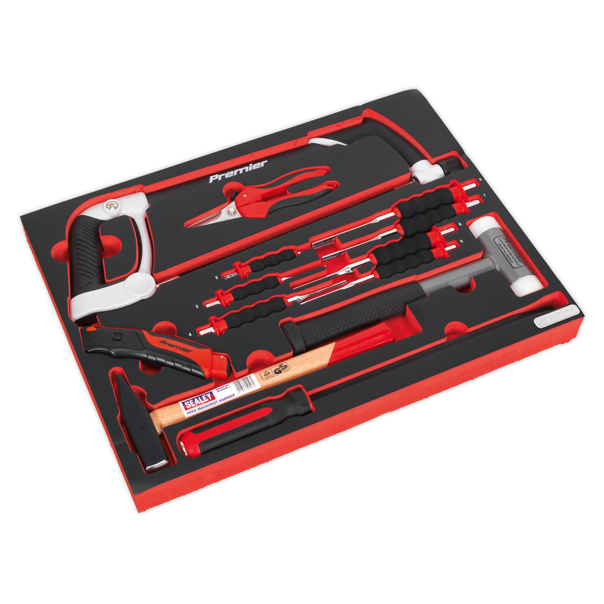 Sealey TBTP06EU 13pc Hacksaw, Hammers & Punch Kit with Tool Tray