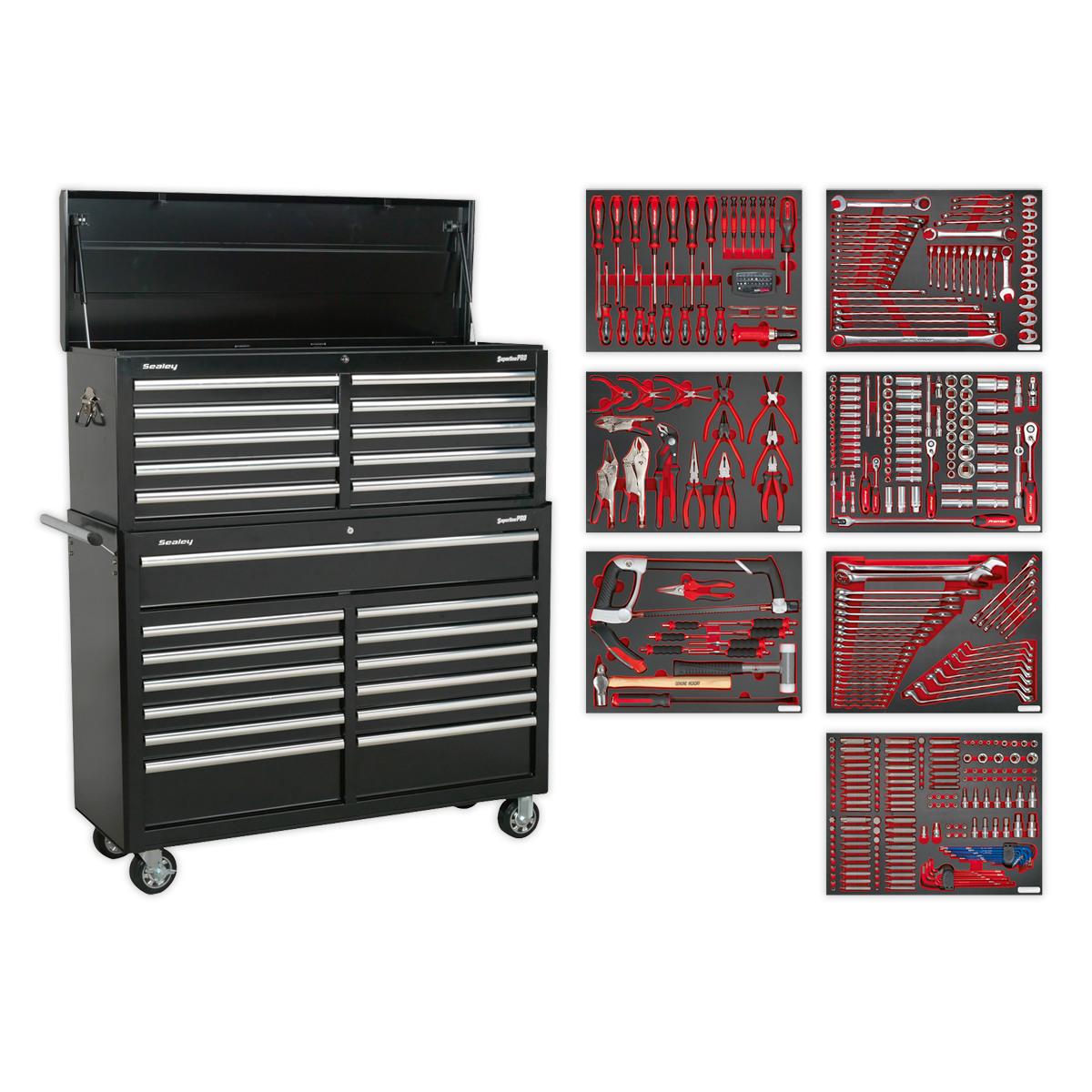 Sealey TBTPBCOMBO4 Tool Chest Combination 23 Drawer with Ball-Bearing Slides - Black with 446pc Tool Kit