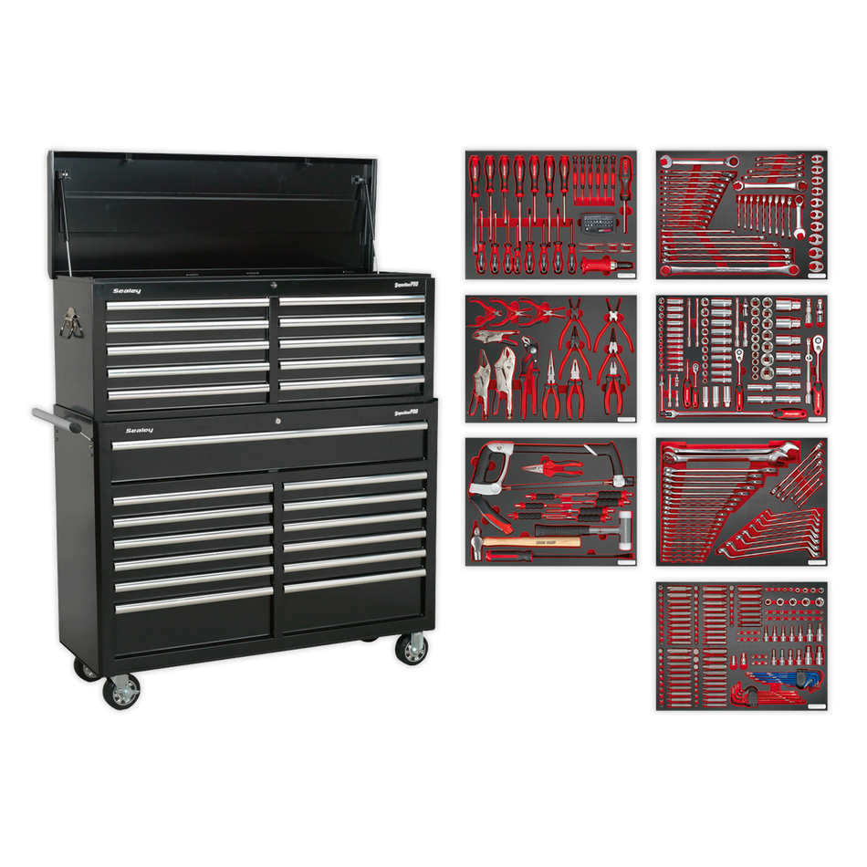 Sealey TBTPBCOMBO4 Tool Chest Combination 23 Drawer with Ball-Bearing Slides - Black with 446pc Tool Kit