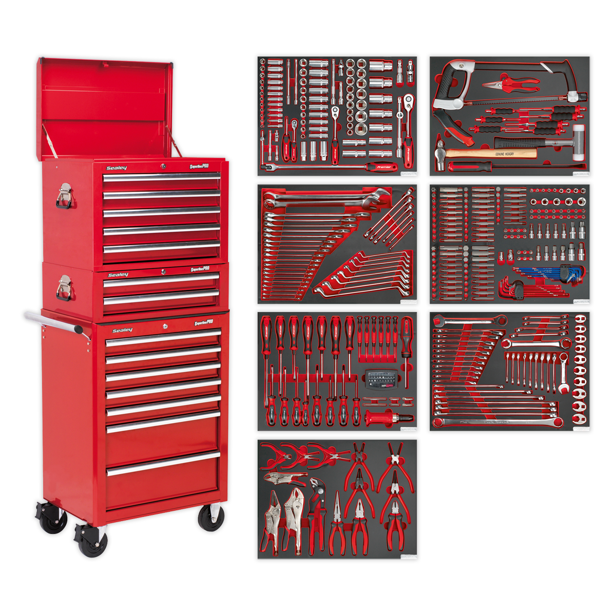 Sealey TBTPCOMBO1 14 Drawer Tool Chest Combination with 446pc Tool Kit - Red