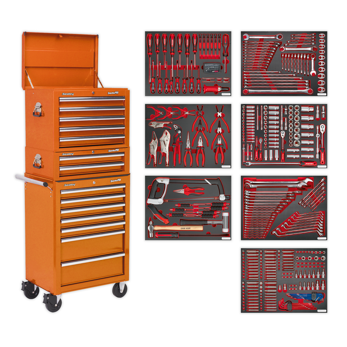 Sealey TBTPCOMBO4 14 Drawer Tool Chest Combination with 446pc Tool Kit - Orange