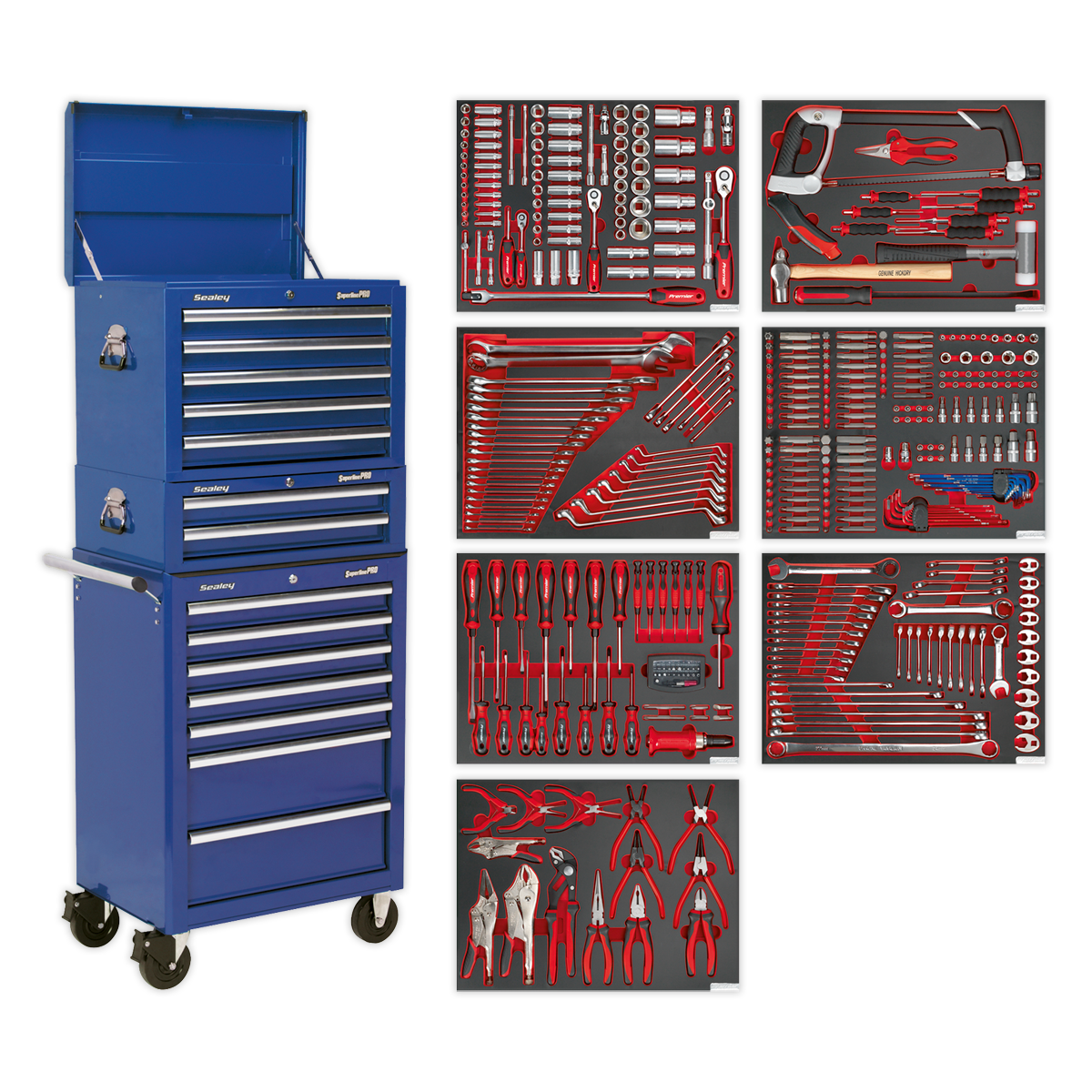 Sealey TBTPCOMBO5 14 Drawer Tool Chest Combination with 446pc Tool Kit - Blue