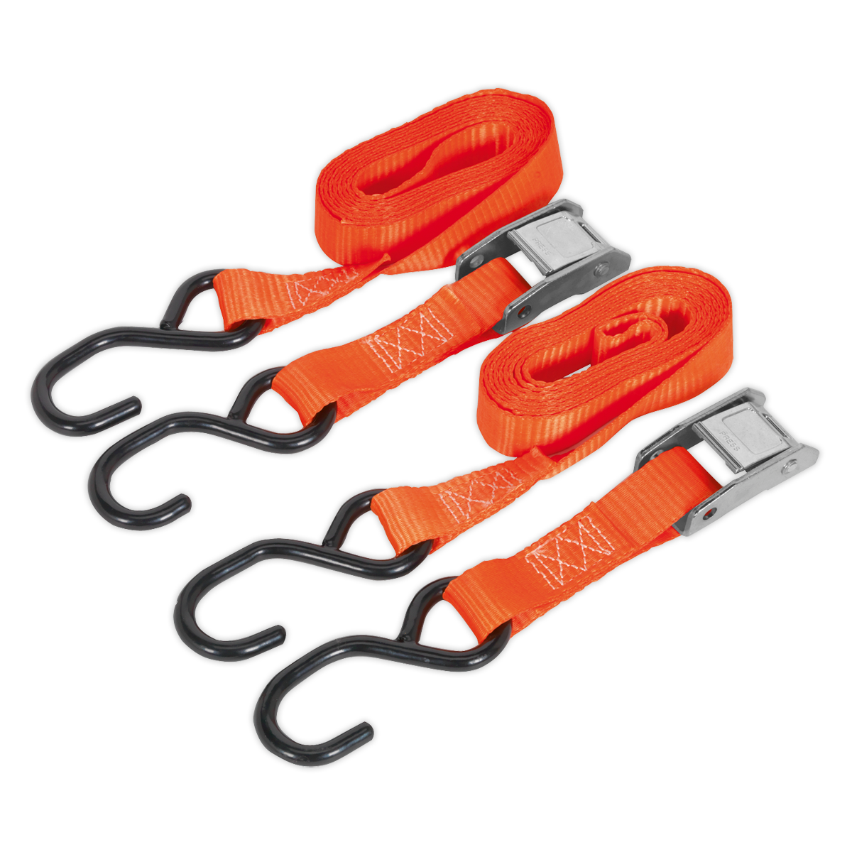 Sealey TD05025CS 25mm x 2.5m Polyester Webbing Cam Buckle Tie Down with S-Hooks 500kg Breaking Strength