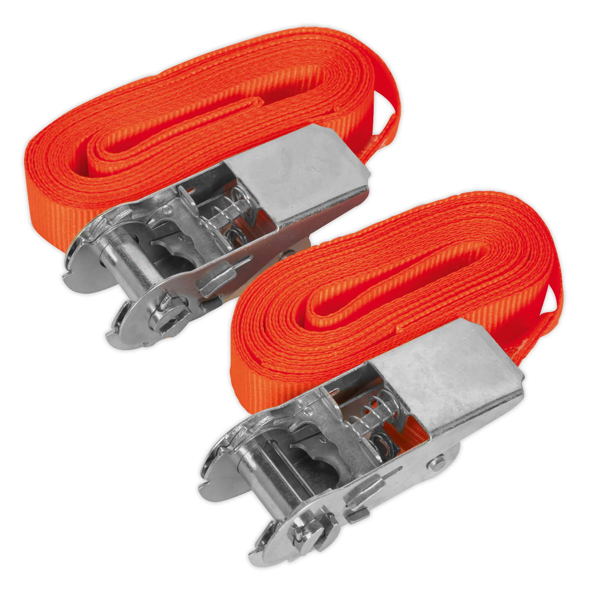 Sealey TD05045E 25mm x 4.5m Self-Securing Ratchet Tie Down 500kg Breaking Strength - Pair