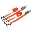 Sealey TD0540S2 25mm x 4m Polyester Webbing Ratchet Tie Down with S-Hooks 500kg Breaking Strength - Pair