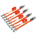Sealey TD0540S4 25mm x 4m Polyester Webbing Ratchet Tie Down with S-Hooks 500kg Breaking Strength - 2 Pairs