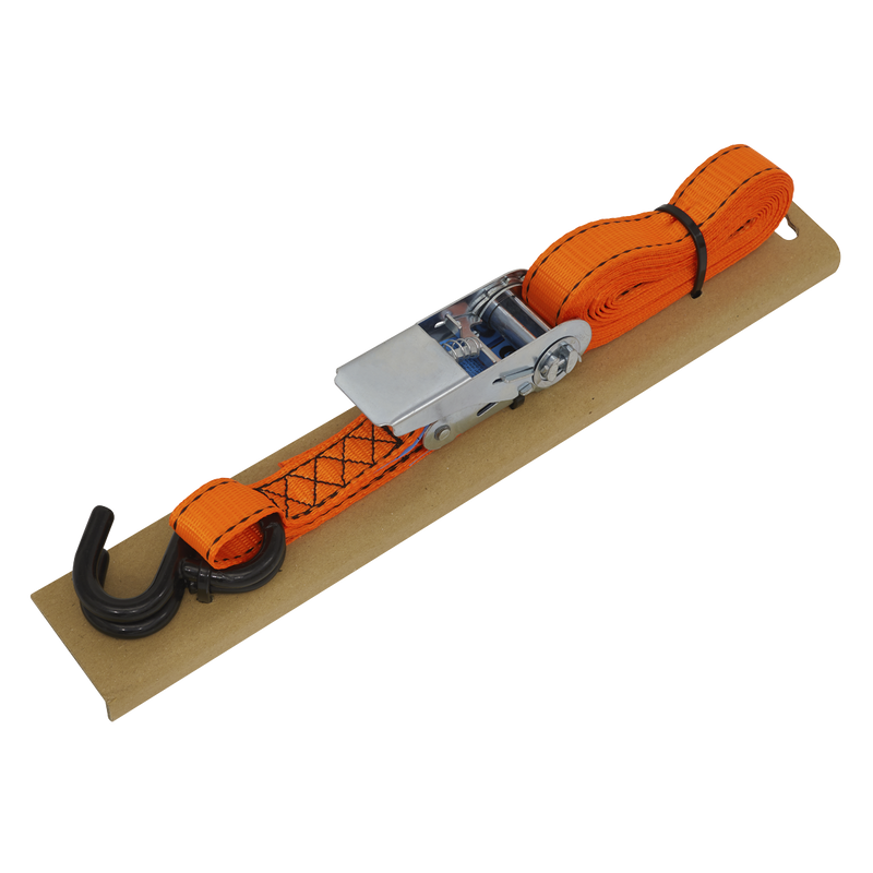 Sealey TD0635S Ratchet Tie Down 25mm x 5m Polyester Webbing S-Hook With Corner Protector 600kg Breaking Strength