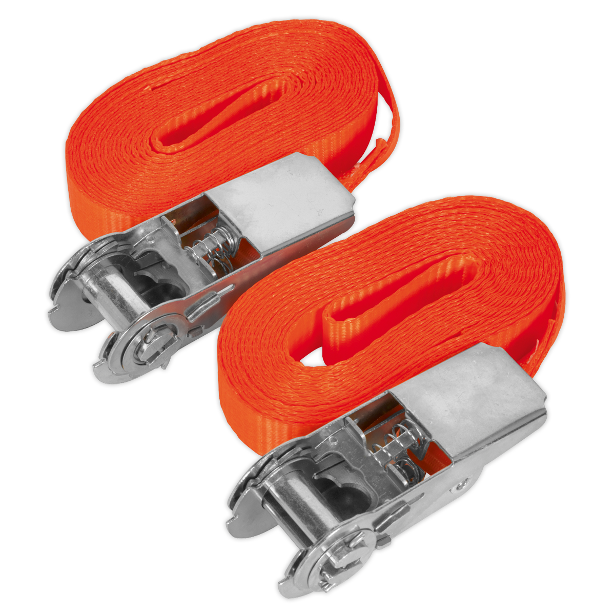 Sealey TD08045E 25mm x 4.5m Self-Securing Ratchet Tie Down 800kg Breaking Strength - Pair