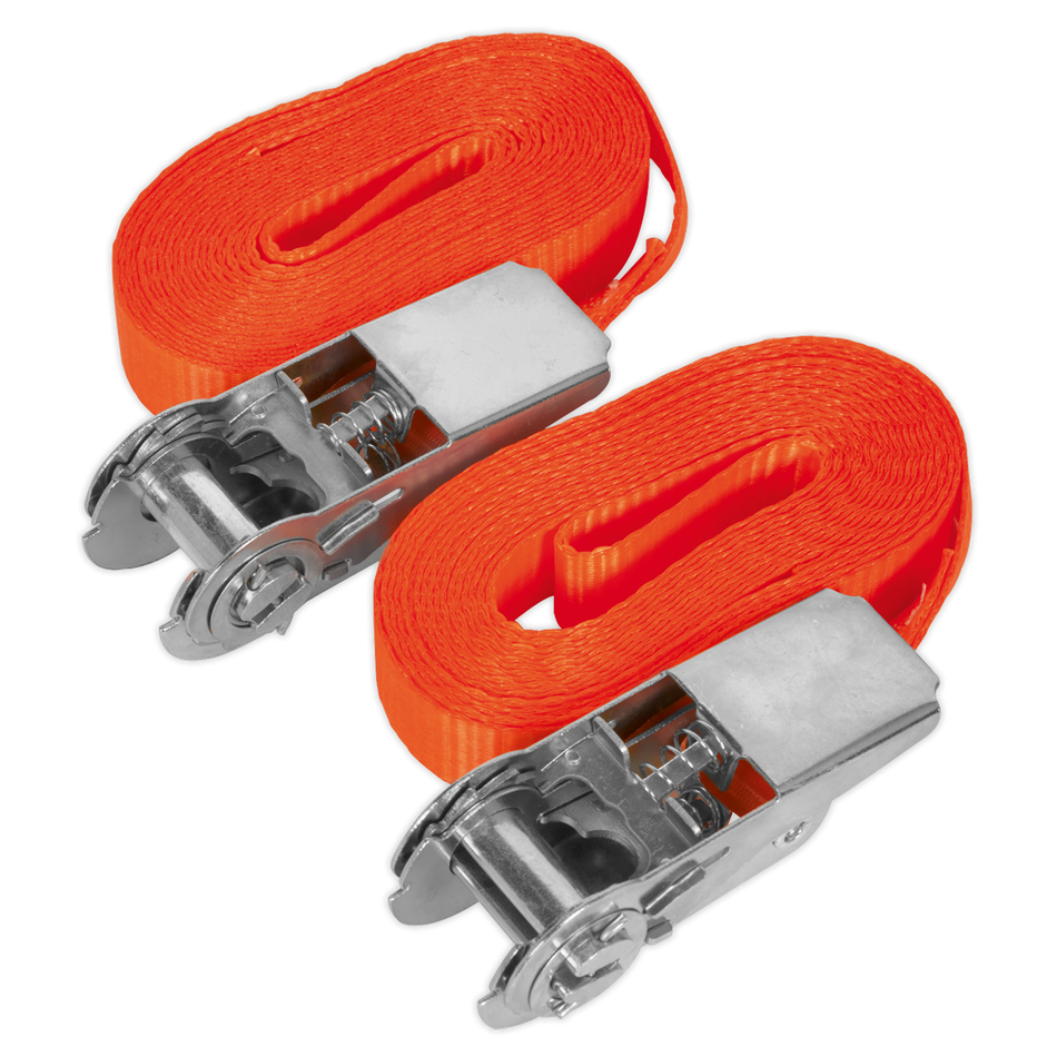 Sealey TD08045E 25mm x 4.5m Self-Securing Ratchet Tie Down 800kg Breaking Strength - Pair