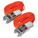 Sealey TD08045E 25mm x 4.5m Self-Securing Ratchet Tie Down 800kg Breaking Strength - Pair