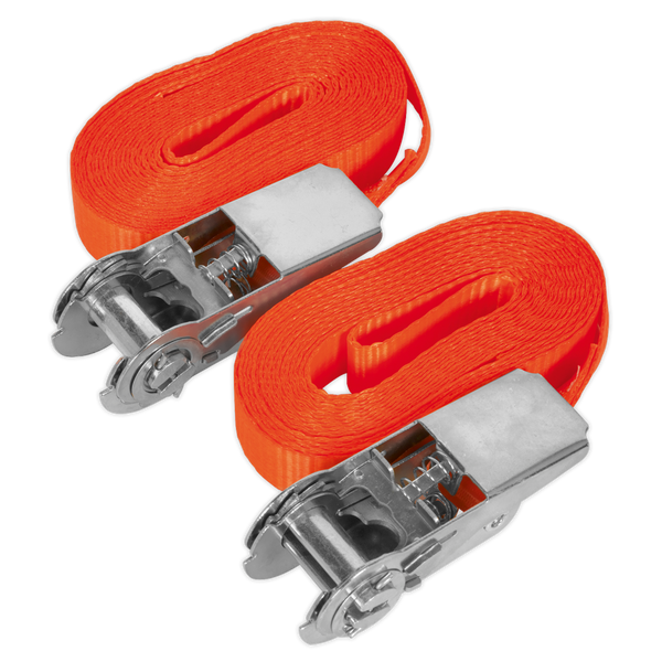 Sealey TD08045E 25mm x 4.5m Self-Securing Ratchet Tie Down 800kg Breaking Strength - Pair