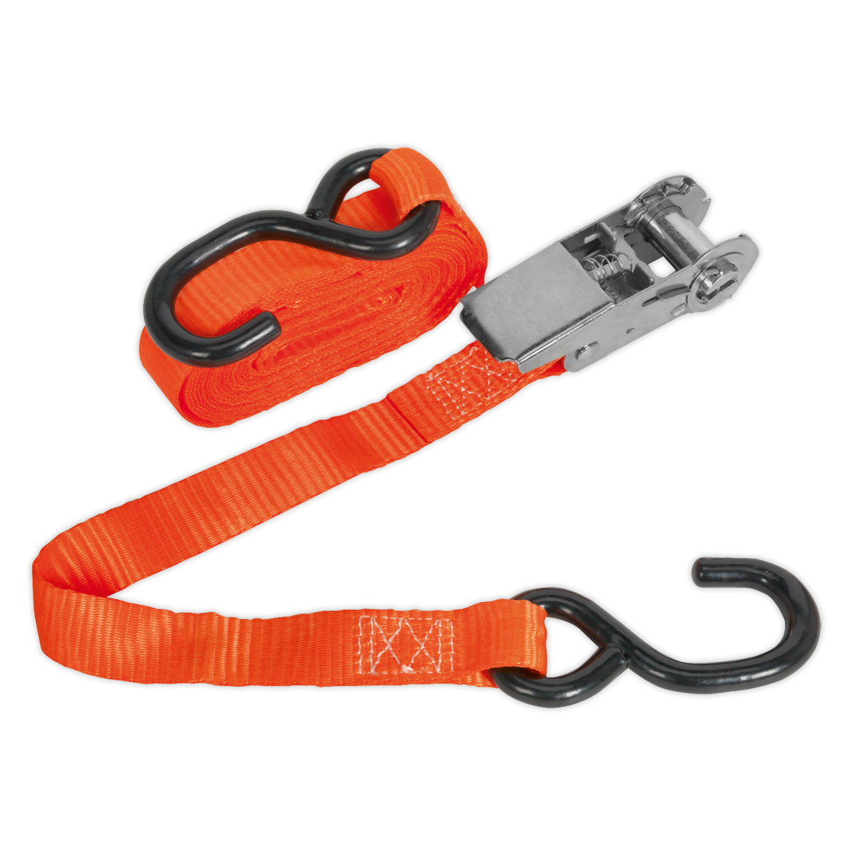 Sealey TD0845S 25mm x 4.5m Polyester Webbing Ratchet Tie Down with S-Hook 800kg Breaking Strength