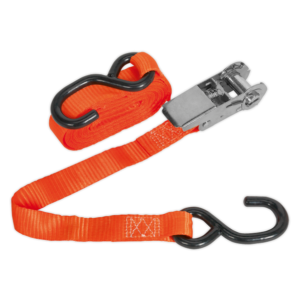 Sealey TD0845S 25mm x 4.5m Polyester Webbing Ratchet Tie Down with S-Hook 800kg Breaking Strength