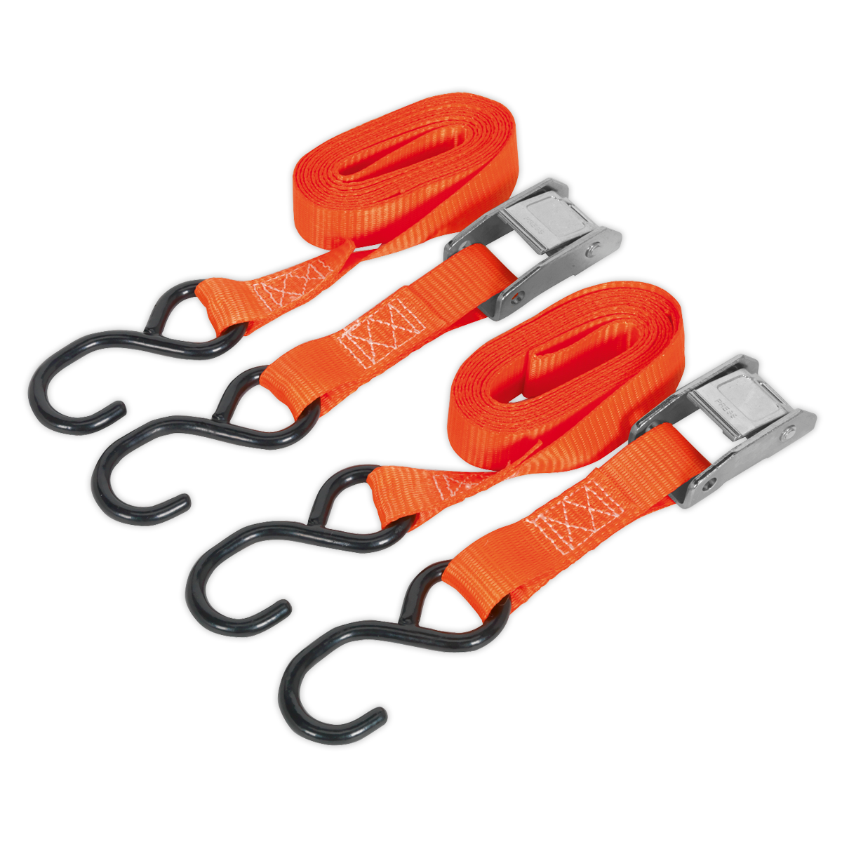 Sealey TD2525CS 25mm x 2.5m Polyester Webbing Cam Buckle Tie Down with S-Hooks 250kg Breaking Strength