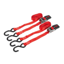 Sealey TD284SD 25mm x 4m Polyester Webbing Ratchet Tie Down with S-Hooks 800kg Breaking Strength - Pair