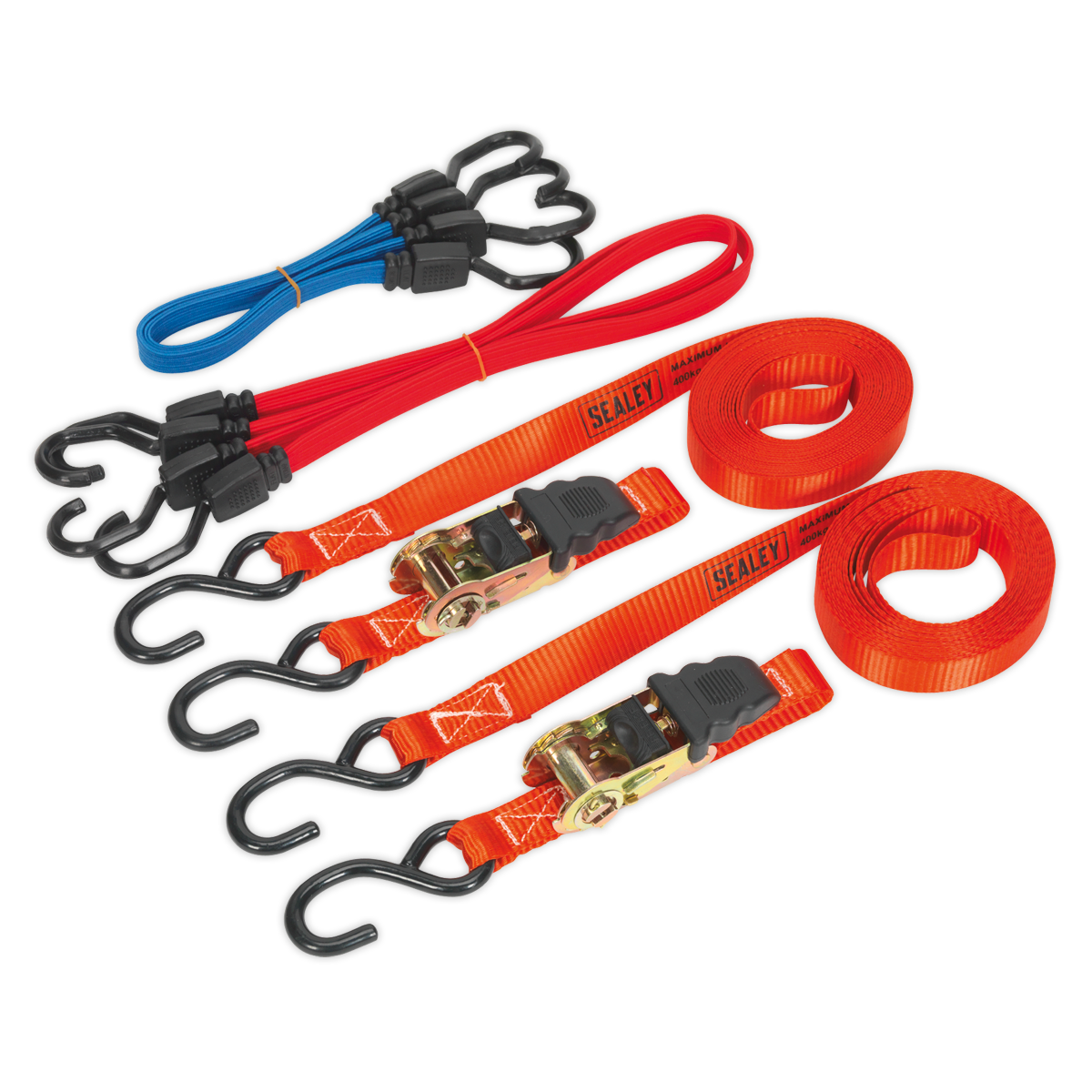 Sealey TD285SBD 6pc Ratchet Tie Down & Flat Bungee Cord Set