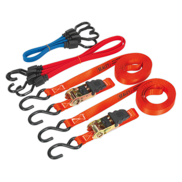 Sealey TD285SBD 6pc Ratchet Tie Down & Flat Bungee Cord Set