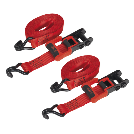 Sealey TD41248JD 32mm x 4.9m Polyester Webbing Ratchet Tie Down with J-Hooks 1200kg Breaking Strength - 1 Pair