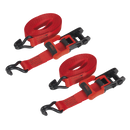 Sealey TD41248JD 32mm x 4.9m Polyester Webbing Ratchet Tie Down with J-Hooks 1200kg Breaking Strength - 1 Pair